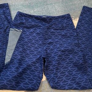 Navy Patterned Leggings with Striped Detail